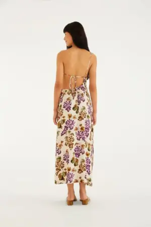 Vestido Longo Alça Estampado Romance De Uva - Imagem 3